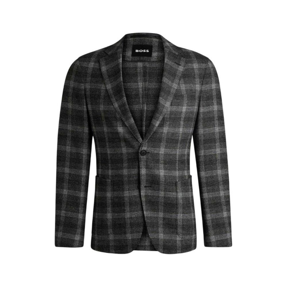 Boss Mens Plaid Notch Neck Blazer / Black